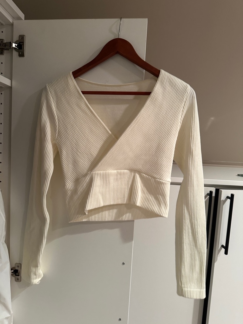 Women's Ribbed Wrap Crop Top - Cream